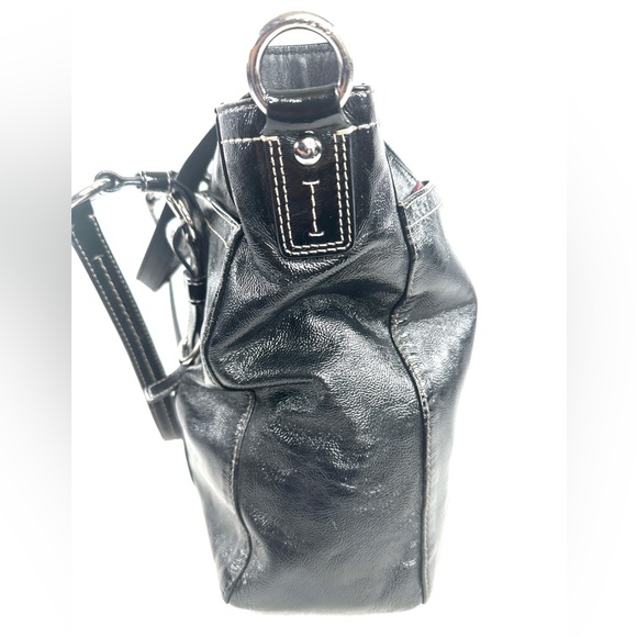 COACH Chelsea F14022 Black Patent Leather Large Shoulder Bag Purse Turn Lock - Picture 6 of 9